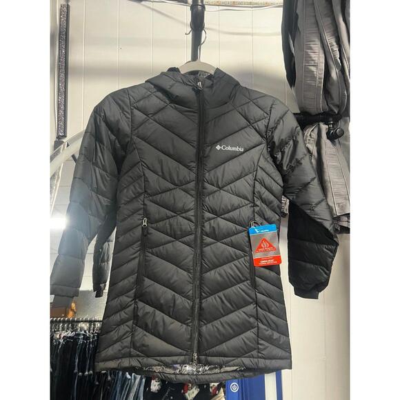 Columbia Girls Youth Heavenly Hooded Long Jacket Black Omni Heat Size S 7 8